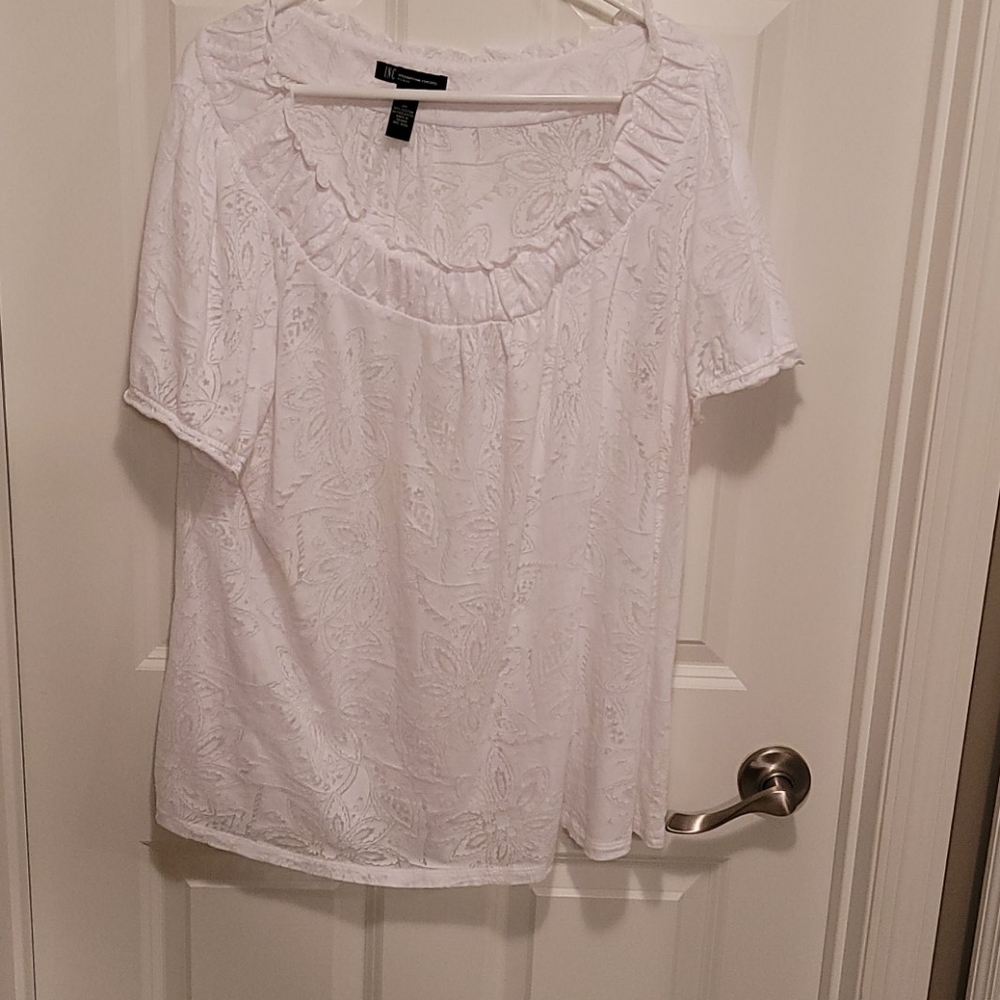 INC white top with pretty floral burnout design